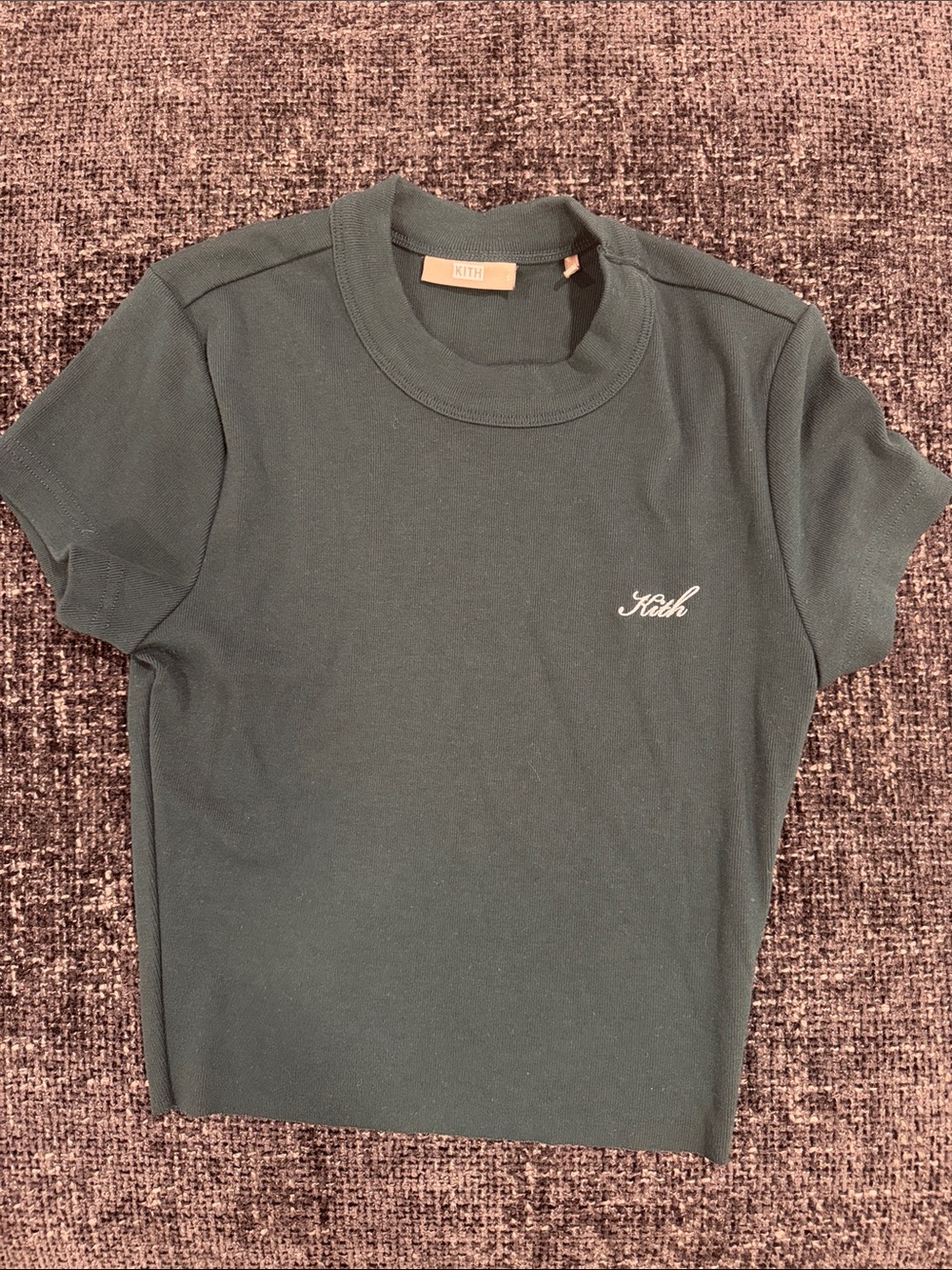 Kith Women's Dark Forest Green Embroidered Logo Tee size small